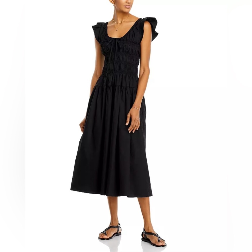 NWT Moon River Smocked Cotton Midi Dress in Black